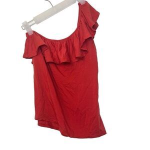 BCBGMaxAzria Ruffle One Shoulder Jersey Knit Courtnie Top Red XXS
